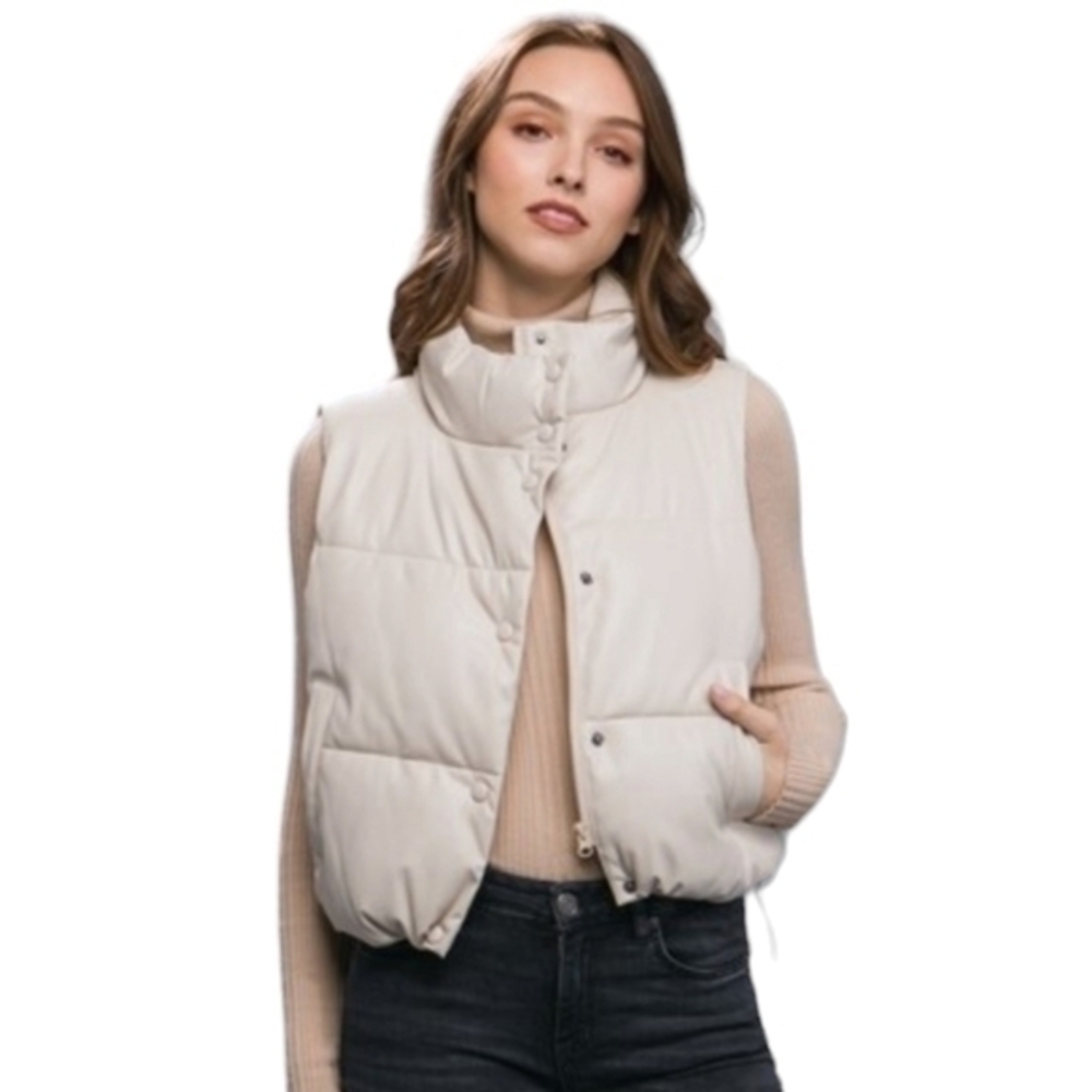 Faux Leather Cream Puffer Vest NWT